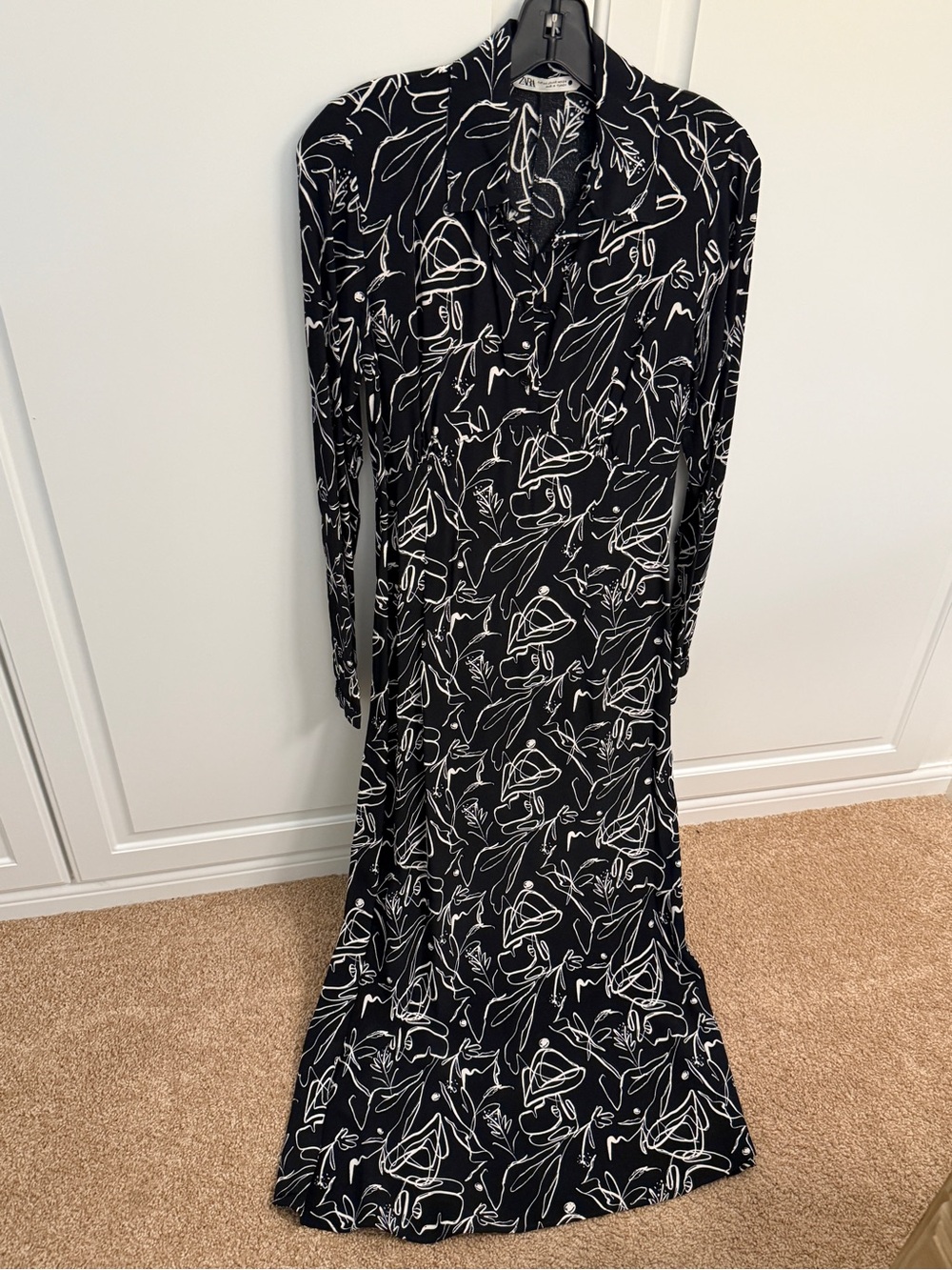 Zara Black Dress with White Abstract Floral Print